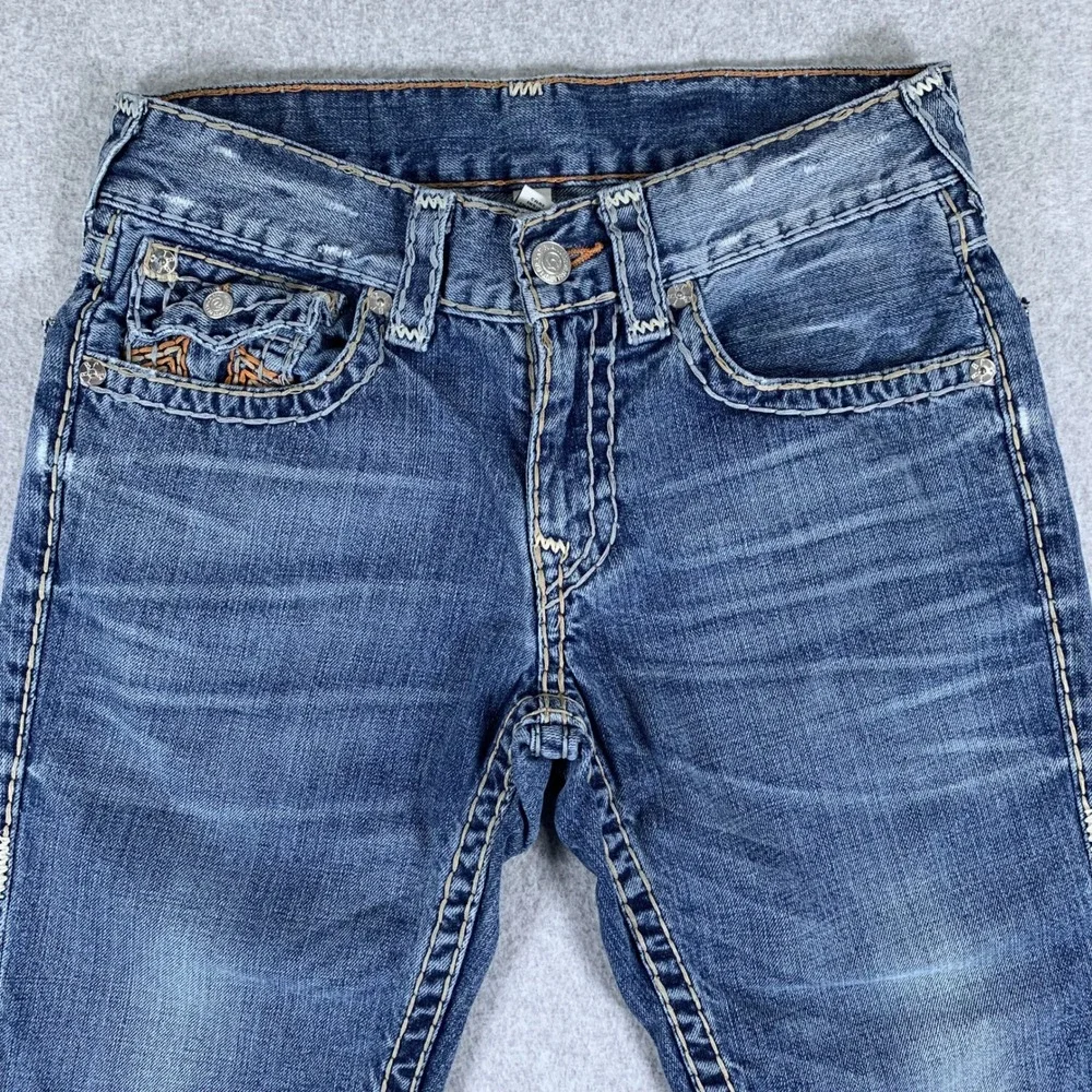 True Religion Cut Off Denim Shorts Mens 29 Blue Flap Pocket Straight Raw Hem